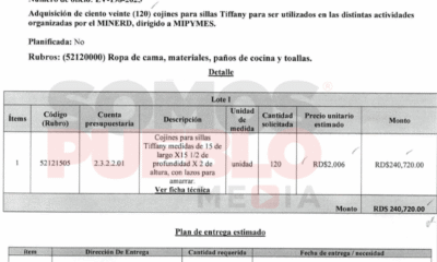 MINERD en la mira por licitación de RD0 mil en cojines para sillas usadas en inauguraciones.