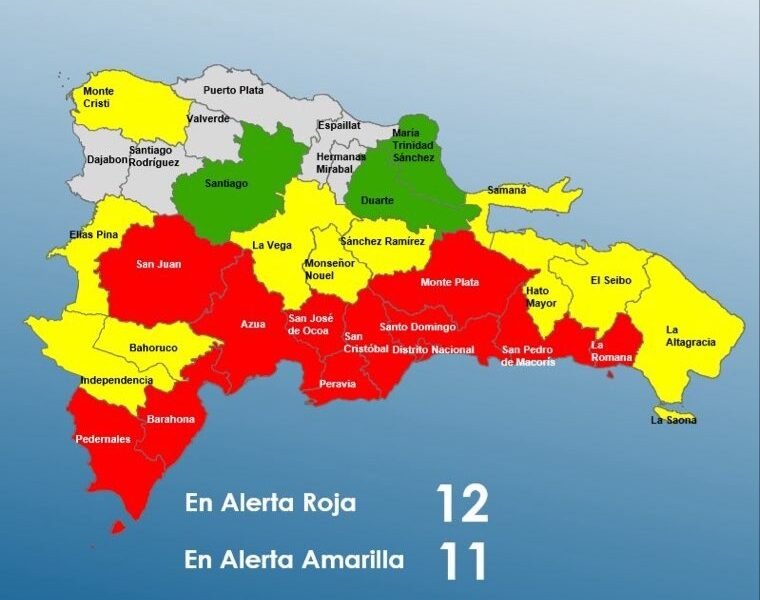 COE mantiene once provincias y la capital en alerta roja COE mantiene once provincias y la capital en alerta roja