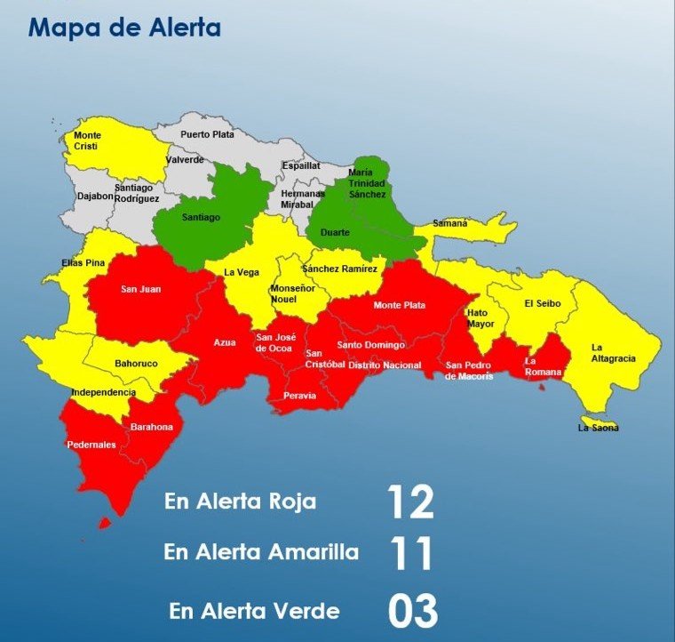 COE mantiene once provincias y la capital en alerta roja COE mantiene once provincias y la capital en alerta roja