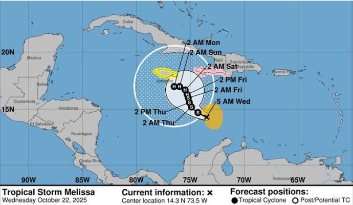 Gloria Ceballos advierte que tormenta Melissa disminuirá su velocidad y podría convertirse en huracán este jueves Gloria Ceballos advierte que tormenta Melissa disminuirá su velocidad y podría convertirse en huracán este jueves