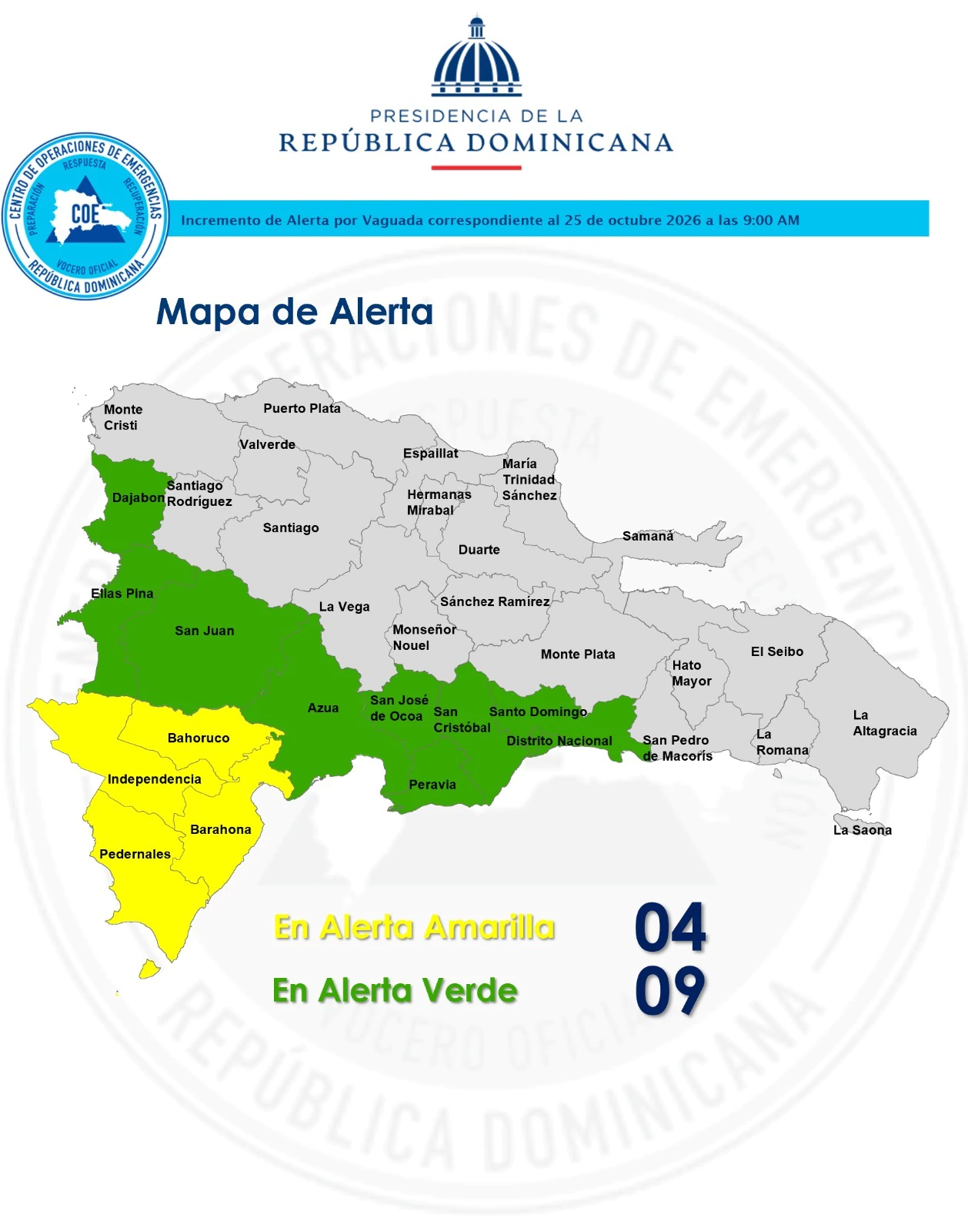 COE activa alertas por vaguada en República Dominicana